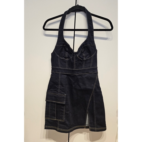 URBAN OUTFITTERS Jenny Denim Bustier Mini Dress Dark Denim Small NWT UO - Picture 2 of 15